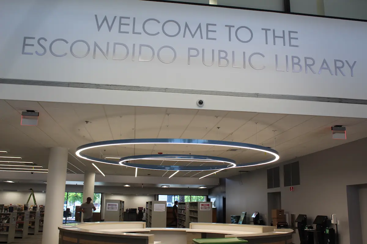 A new circular front desk is among the renovations at the Escondido Public Library. Photo by Samantha Nelson