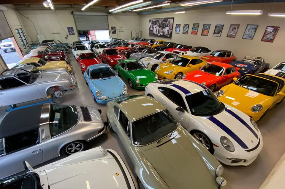 Porsches fill the garage at CPR Classic in Fallbrook. Former owner Andrea Nicole Doherty was sentenced Monday to 21 months in federal prison. Photo via Facebook/CPR Classic