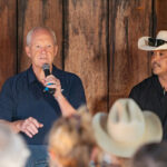 Mayor Bruce Ehlers and Councilmember Marco San Antonio speak with Encinitas residents about traffic safety on July 22 at the Olivenhain Town Meeting Hall. Photo by Tanya Perez