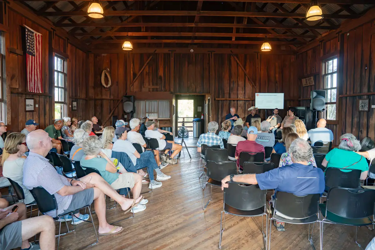 Residents fill the Olivenhain Meeting Hall on July 22 for a community discussion about traffic safety, planned development and emergency services. Photo by Tanya Perez