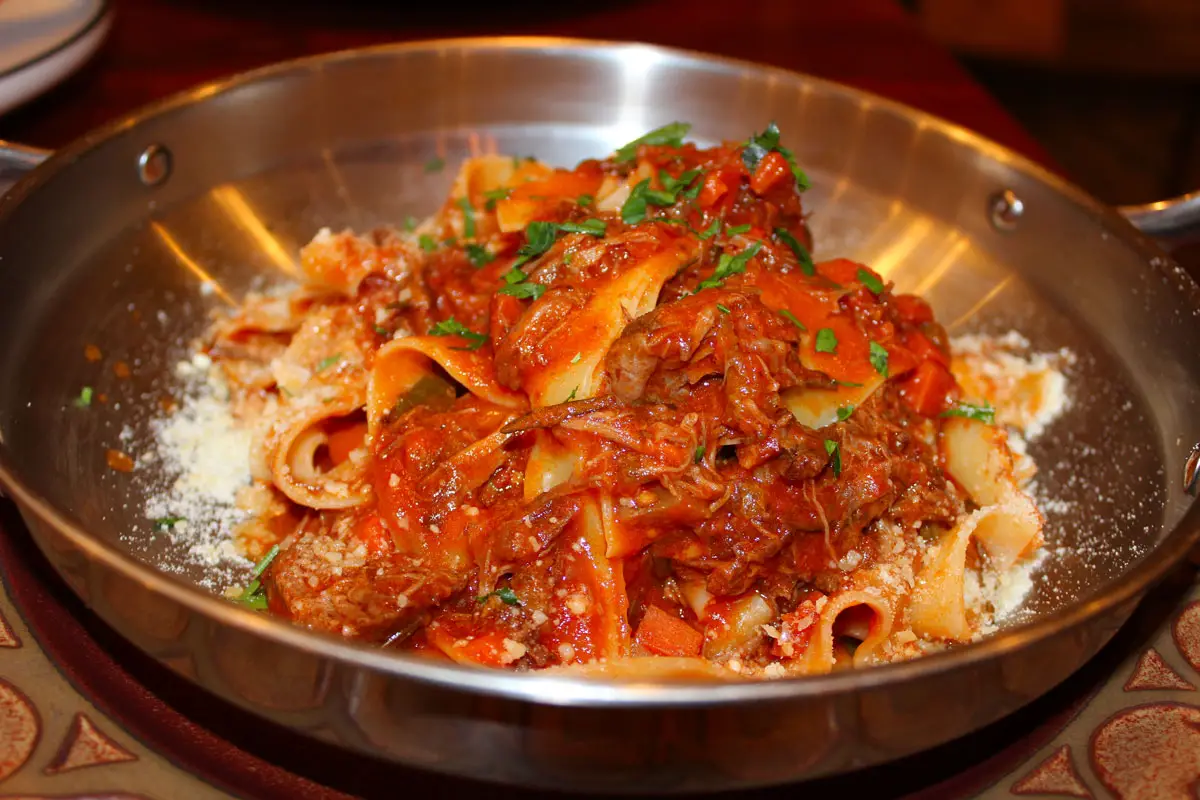 Colosseo’s Signature pasta dish with house made ribbons of pasta infused with fork-tender braised short ribs simmered in Roberto’s nonna sugo recipe. Photo by Rico Cassoni