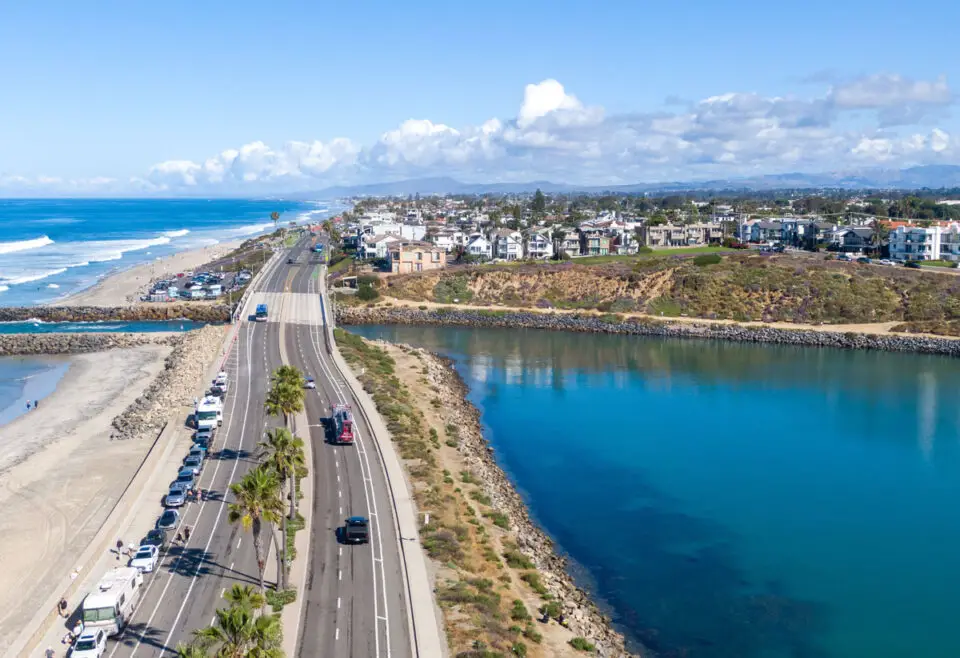 An Aerial view of Agua Hedionda Lagoon's north shore in Carlsbad. Photo by Oak City Drone
