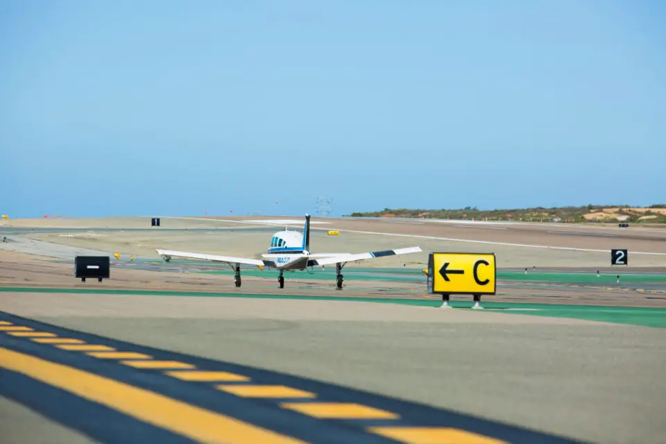 A small aircraft on the tarmac at McClellan-Palomar Airport in Carlsbad. File photo/Shana Thompson