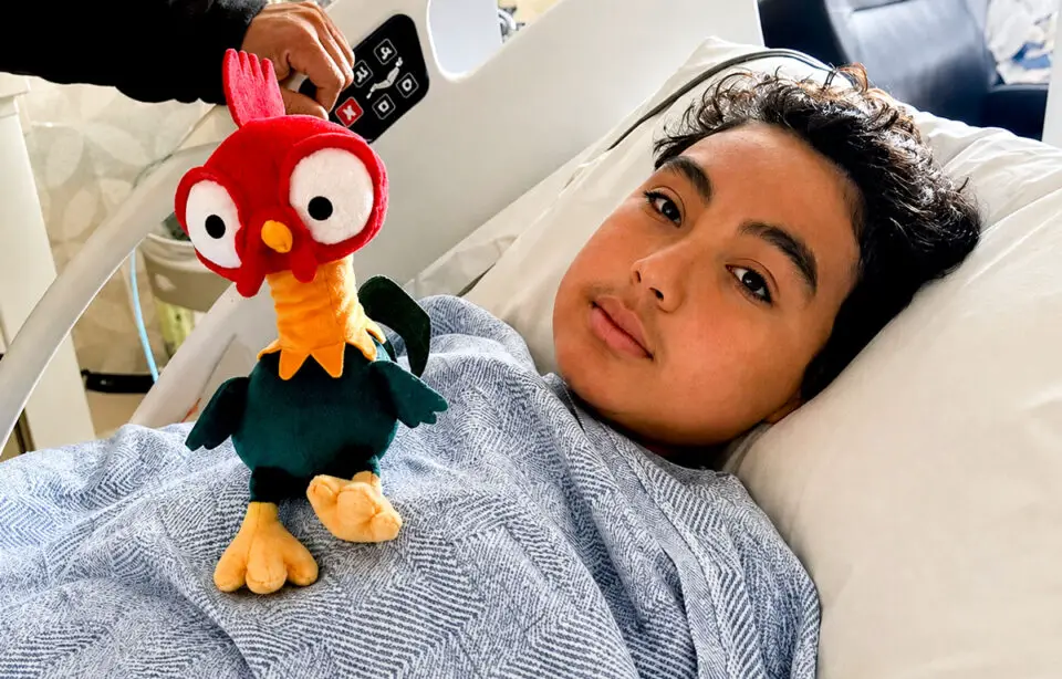 Jorge Sandoval, 12, remains hospitalized at Rady Children's Hospital after suffering severe leg injuries in a May e-bike collision in Rainbow. Courtesy photo