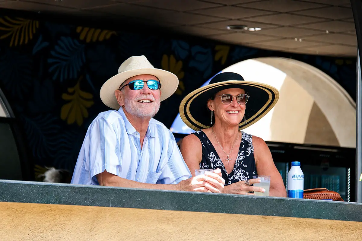 Attendees enjoy the sunshine during Opening Day of the 2026 Del Mar summer racing season on Friday. Photo by Leo Place