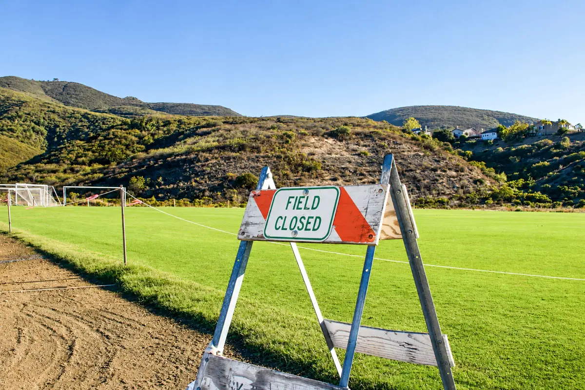 The soccer field at Rancho Tesoro Park is temporarily closed for field maintenance. Photo by Leo Place