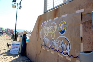A large sign on a wall