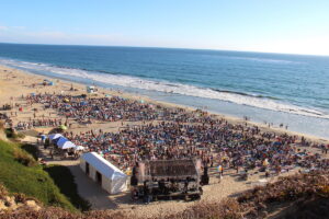A large crowd on a beach