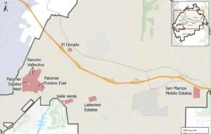 A map of the seven senior mobile home parks in San Marcos that would fall under the overlay zone. Courtesy City of San Marcos