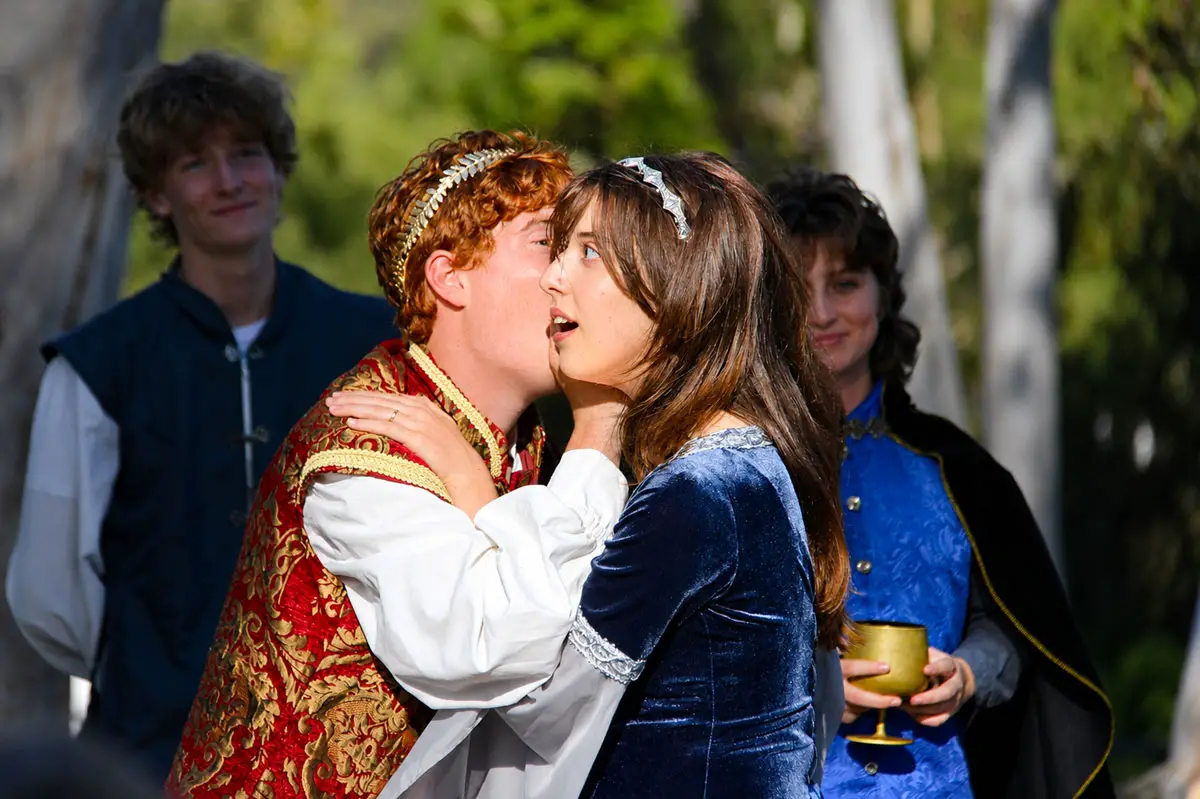 Landon Friis and Isabella Podesta perform in "The Winter's Tale" during a July 16 production at the Olivenhain Meeting Hall. Photo by Leo Place
