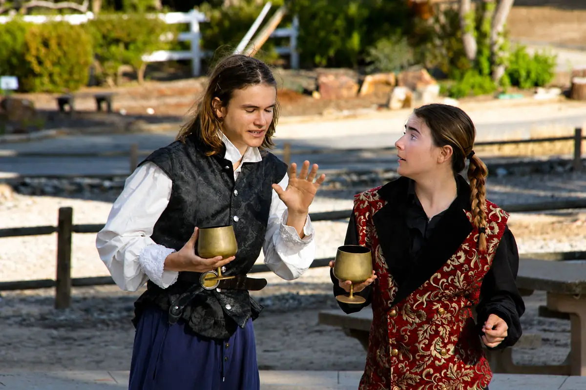 Gabriel Bergseid and Harper Smith in the North Coast Repertory Theatre School’s July 16 performance of “The Winter’s Tale” at the Olivenhain Meeting Hall. Photo by Leo Place