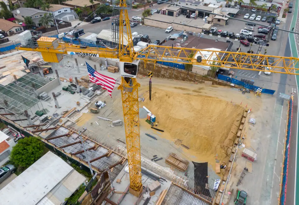 Construction is underway on The Captain, the mixed-use redevelopment of the former Captain Keno's property along North Coast Highway 101 in Leucadia. Photo by Oak City Drone
