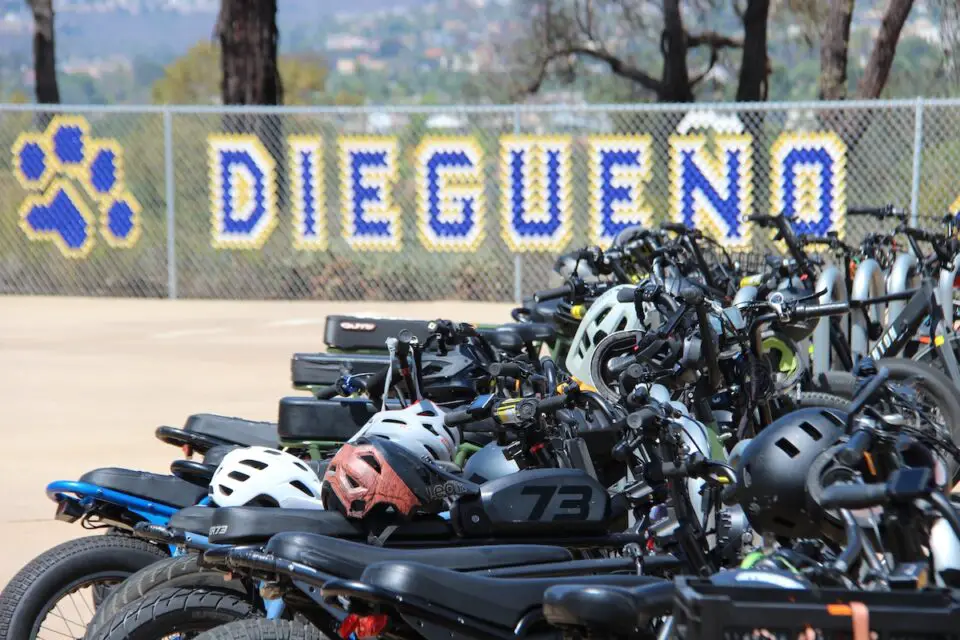 E-bikes parked at Diegueño Middle School. Photo by Cameron Adams