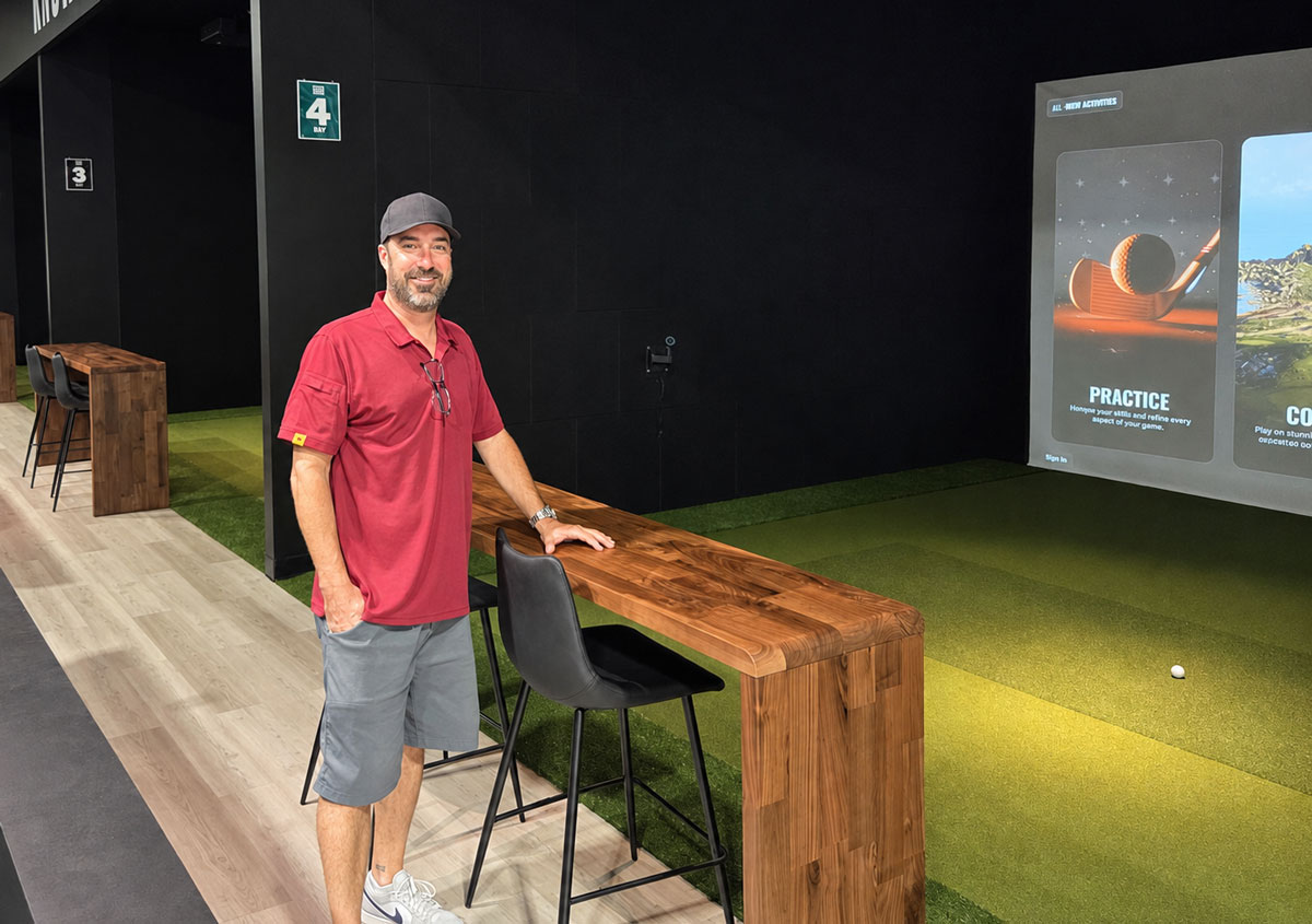 Tee Box San Marcos owner Joe Alustiza has four golf simulator bays in his new facility. Photo by Jim Trageser