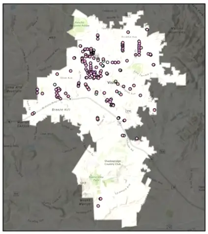A map shows proposed locations for new streetlights in Vista. Courtesy image/City of Vista