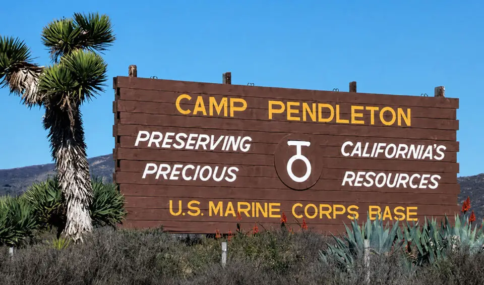 The entrance sign to Marine Corps Base Camp Pendleton.