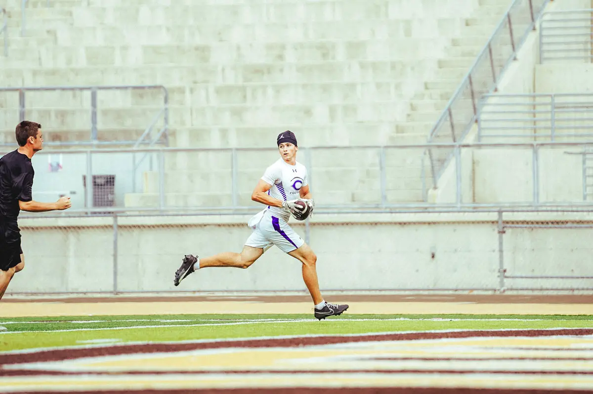 Carlsbad High School football players take part in a summer practice ahead of the 2026 season. Photo by Julian Liner