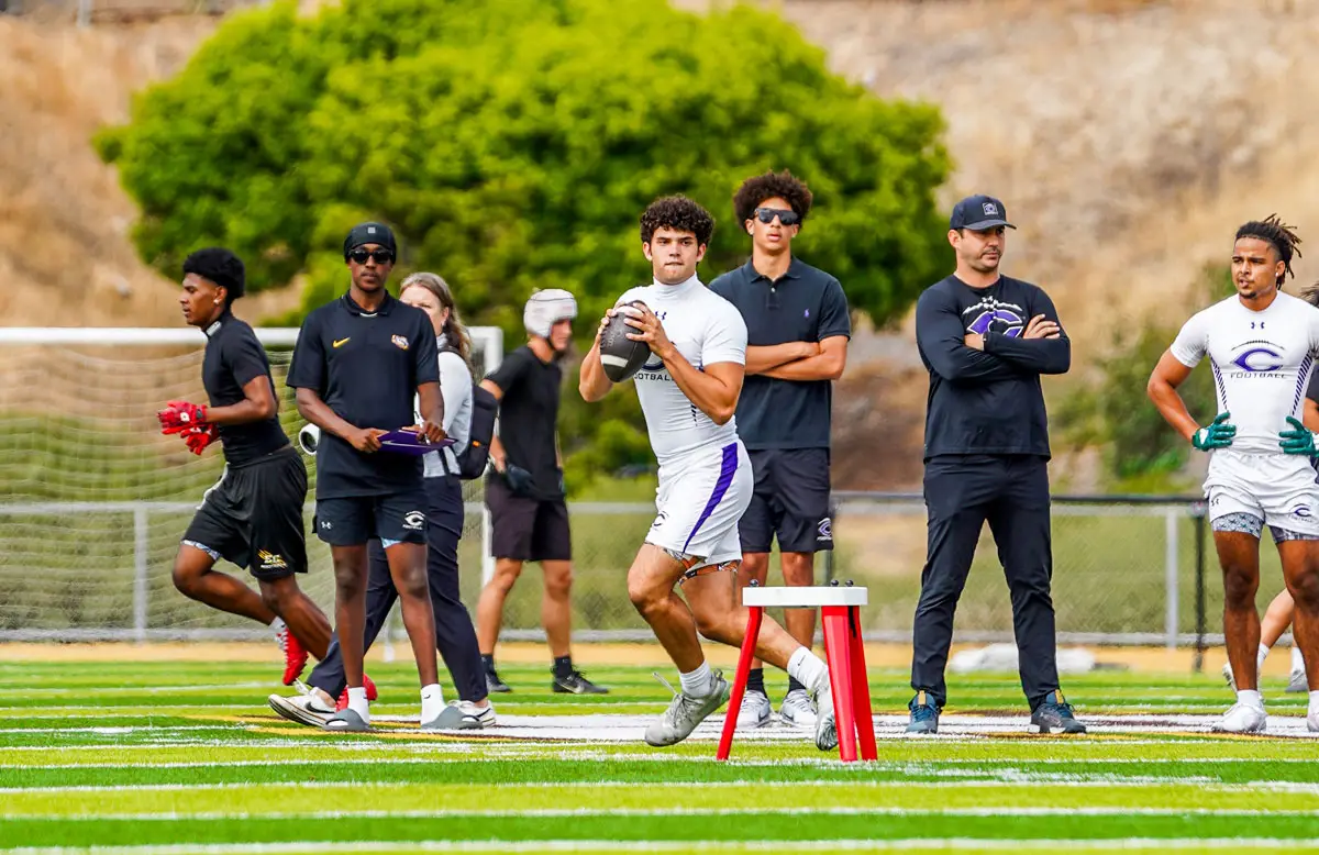 Carlsbad High School football players take part in a summer practice ahead of the 2026 season. Photo by Julian Liner