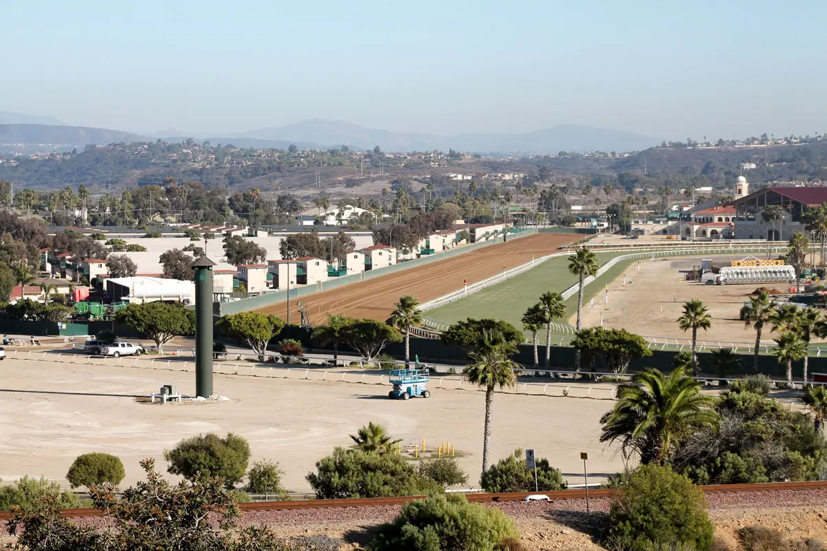 The Del Mar Fairgrounds and Pacific Ocean are seen from above. The 22nd District Agricultural Association board voted Tuesday to end affordable housing negotiations with the city of Del Mar after two years of discussions over potential housing sites on Fairgrounds property. File photo/Dan Brendel