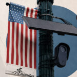 A license plate reader camera on a light pole in Encinitas. Photo by Christian Howell/The Coast News graphic