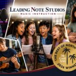 Children participating in group music classes at Leading Note Studios, singing and playing ukulele and guitar after being named Best of North County 2026.