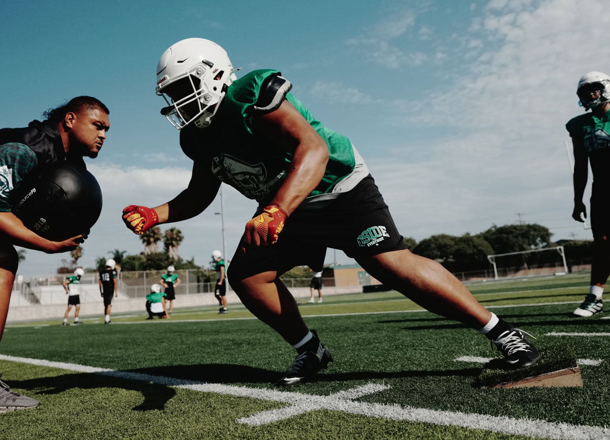 Oceanside High School football players take part in a summer practice ahead of the 2026 season. Courtesy photo/OHS