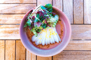 Yellowtail Sashimi at Lana is paired with an Asian salad and a crisp yuzu citrus ponzu. Photo by Jared Weintraub