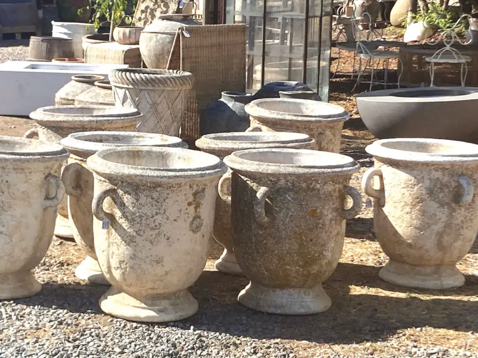 Giant limestone planters are featured at Comman Goods on State Street in Carlsbad. Photo by Jano Nightingale