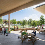 A rendering shows the future Paul Ecke Central Elementary School campus, which will feature classrooms clustered around gardens and outdoor learning spaces as part of a “school in a garden” design. Courtesy photo/Encinitas Union School District