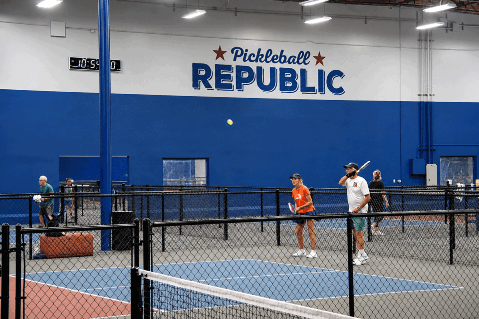 Players take to the courts at Pickleball Republic Carlsbad South, which features 10 indoor and two outdoor courts and is preparing to celebrate its grand opening Aug. 22. Photo by Cameron Adams