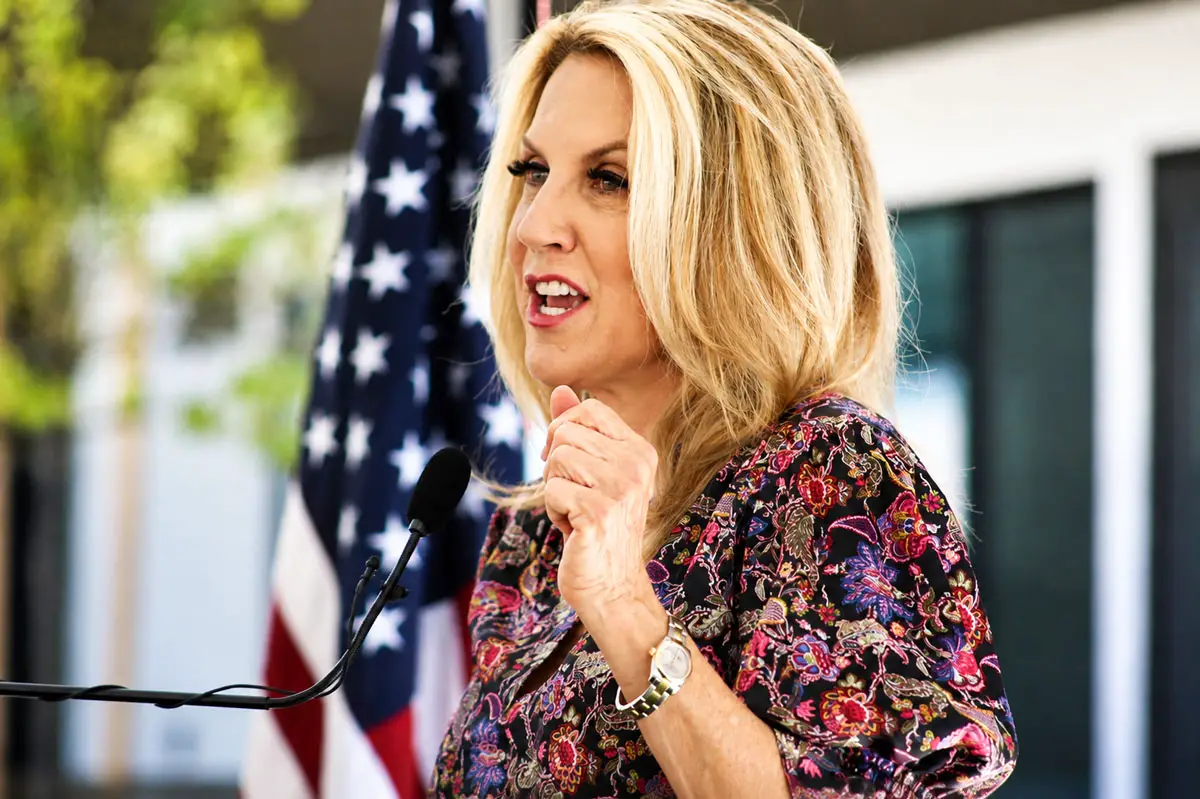 San Marcos Mayor Rebecca Jones addresses attendees during a July 30 ceremony celebrating two affordable senior housing developments in Fallbrook.