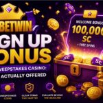 Sweepstakes casino sign-up bonus displayed with virtual coins on a smartphone