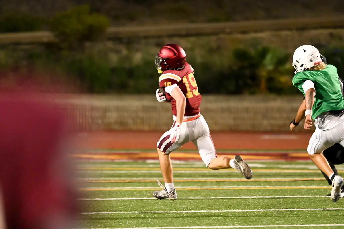 Torrey Pines and Oceanside high school football players compete during a summer scrimmage ahead of the 2026 season. Photo by Jacob Lang