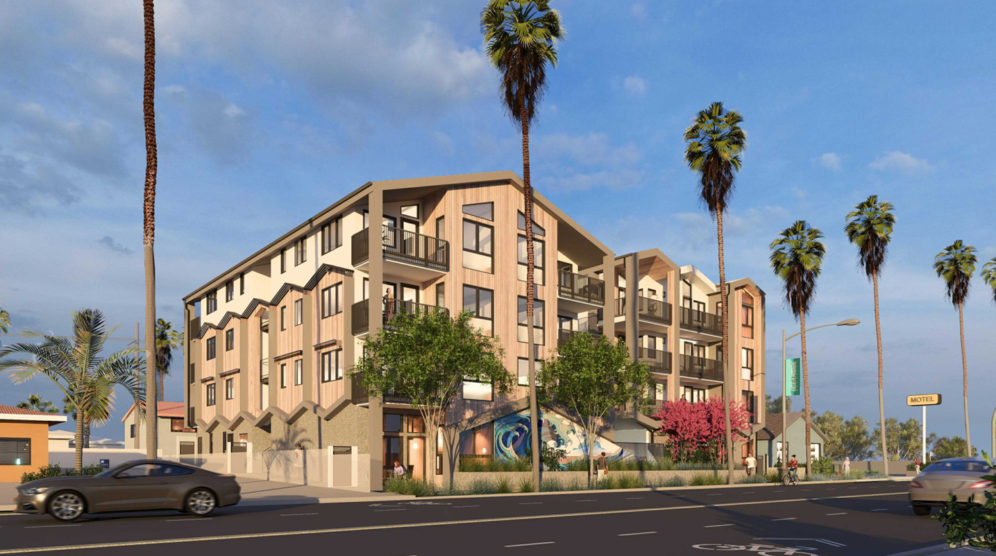 An earlier rendering of the 1609 S. Coast Highway project. The developer modified the rendering to feature a more coastal look after hearing from community members earlier this year. Courtesy photo