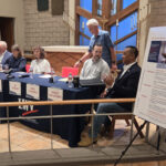 Candidates for Encinitas mayor and City Council chat before a forum hosted by the League of Women Voters on Sept. 17 at St. Andrew Episcopal Church. Photo by Jim Trageser