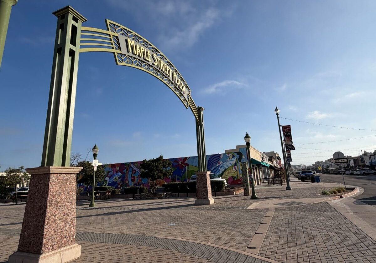 Maple Street Plaza in downtown Escondido is adjacent to six recently purchased buildings along Grand Avenue, where the new owners plan to open shops and restaurants in vacant storefronts. Photo by Samantha Nelson