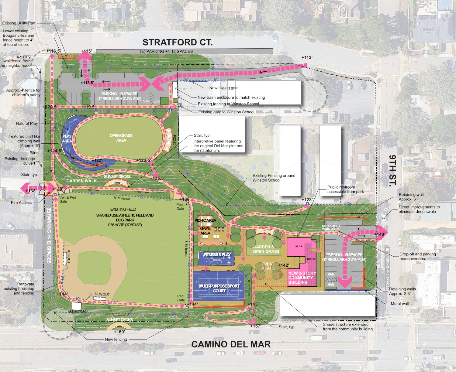 A concept map for the redesign of Shores Park in Del Mar. Courtesy image / City of Del Mar