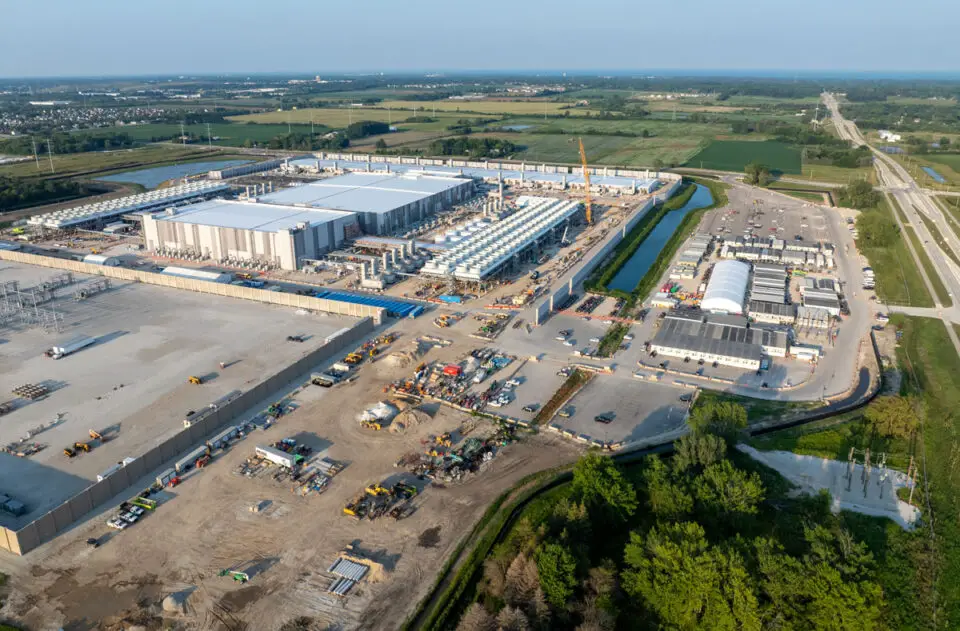 Microsoft’s Fairwater AI data center under construction in Mount Pleasant, Wisconsin, in 2025. Photo by Southport Images