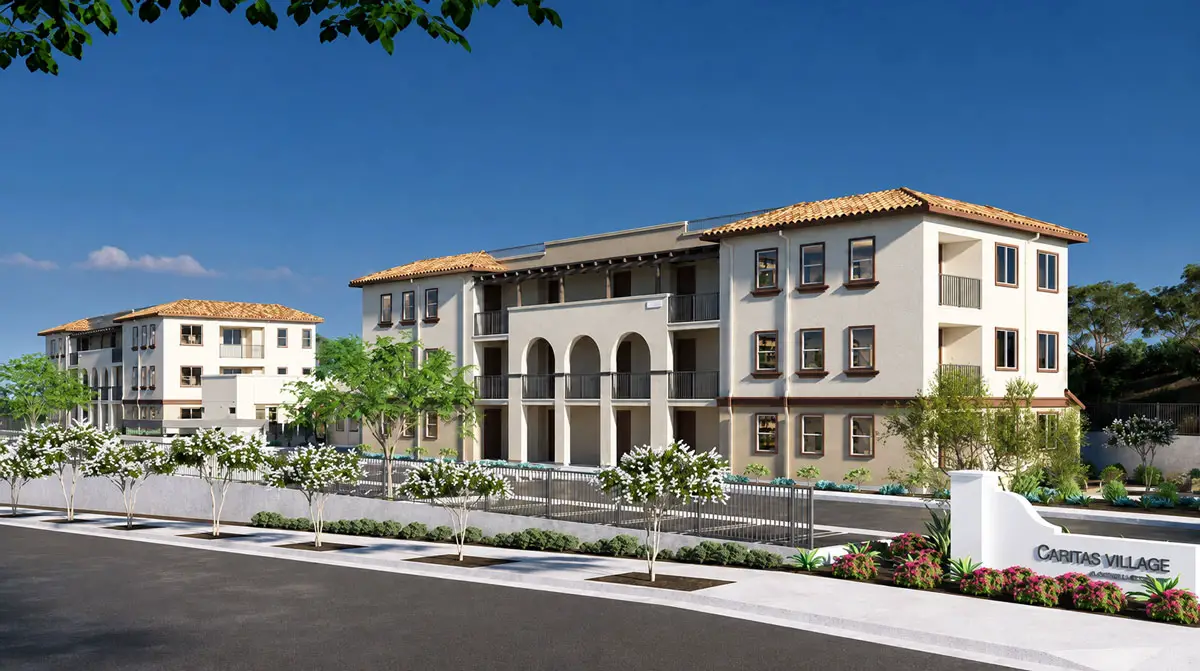 A rendering shows the planned Caritas Village Vista development, a 24-unit affordable housing complex off Plymouth Drive in Vista. Courtesy image