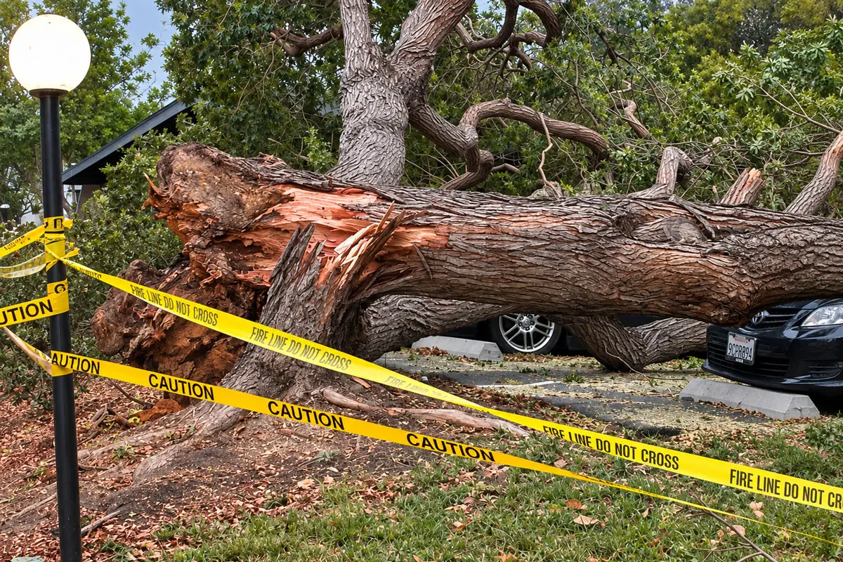 Heavy branches cover a parked car after a tree fell Sept. 16 in Carlsbad. Firefighters determined no one was inside the vehicles and turned the scene over to the homeowners association. Photo by Kori Sexton