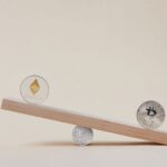 Minimalist arrangement of Bitcoin and Ethereum coins.