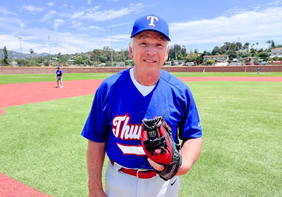 Carlsbad resident Joe Tarka, 78, continues playing competitive baseball after twice undergoing treatment for prostate cancer. Courtesy photo/Scripps Health