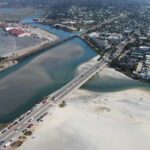 The sand-choked inlet of San Dieguito Lagoon is seen in this aerial shot looking south, with the Pacific Ocean on the right. Courtesy photo/City of Del Mar