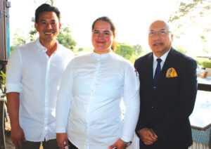 The Lodge at Torrey Pines Executive Chef Eric Sakai, from left, pastry chef Jessica Valero and A.R. Valentien GM Edgar Fernandez. Photo by Rico Cassoni
