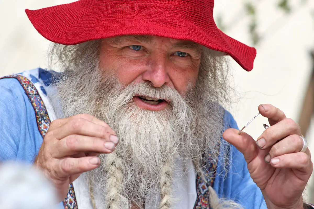 A merchant entertains a group of onlookers at the Vista Viking Festival. Photo by Samantha Nelson