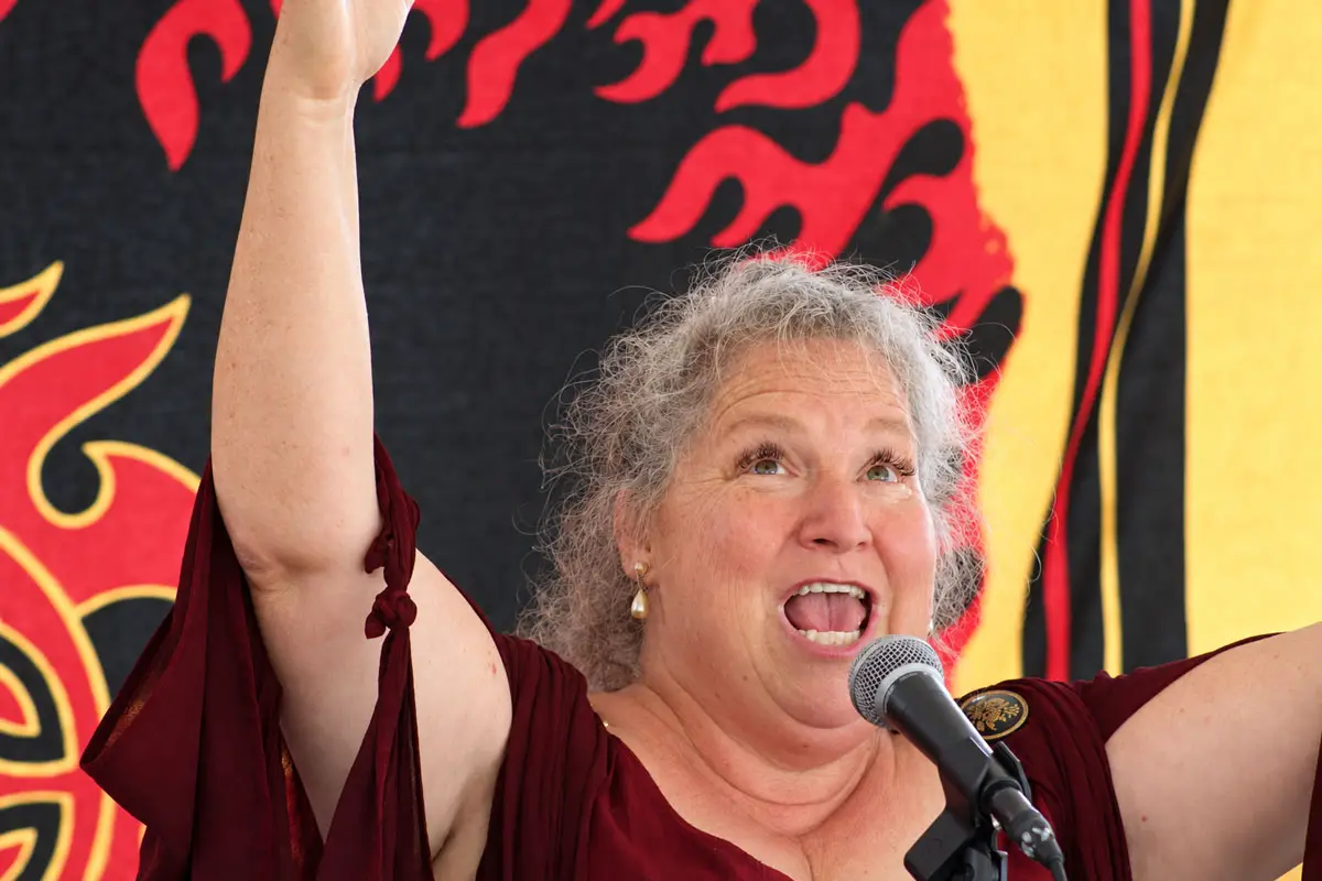 Storyteller Aunt Li-Anne weaves an exciting tale on Sept. 20 at the Vista Viking Festival. 