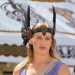 A woman dressed as a valkyrie walks through the Vista Viking Festival. In Norse mythology, valkyries ride into battle to determine who survives, and guides the slain to the afterlife. Photo by Samantha Nelson