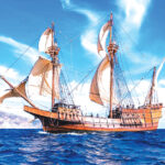 A replica of the San Salvador, the ship that brought explorer Juan Cabrillo into San Diego Bay in 1542, sails off the coast of Catalina Island. The galleon is one of 10 vessels in the collection of the Maritime Museum of San Diego. Current-day passengers can enjoy four-hour cruises that include docent presentations. Photo by Alex Saikowski