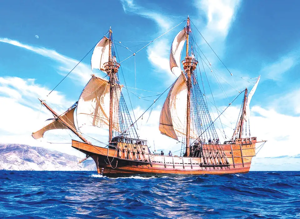A replica of the San Salvador, the ship that brought explorer Juan Cabrillo into San Diego Bay in 1542, sails off the coast of Catalina Island. The galleon is one of 10 vessels in the collection of the Maritime Museum of San Diego. Current-day passengers can enjoy four-hour cruises that include docent presentations. Photo by Alex Saikowski
