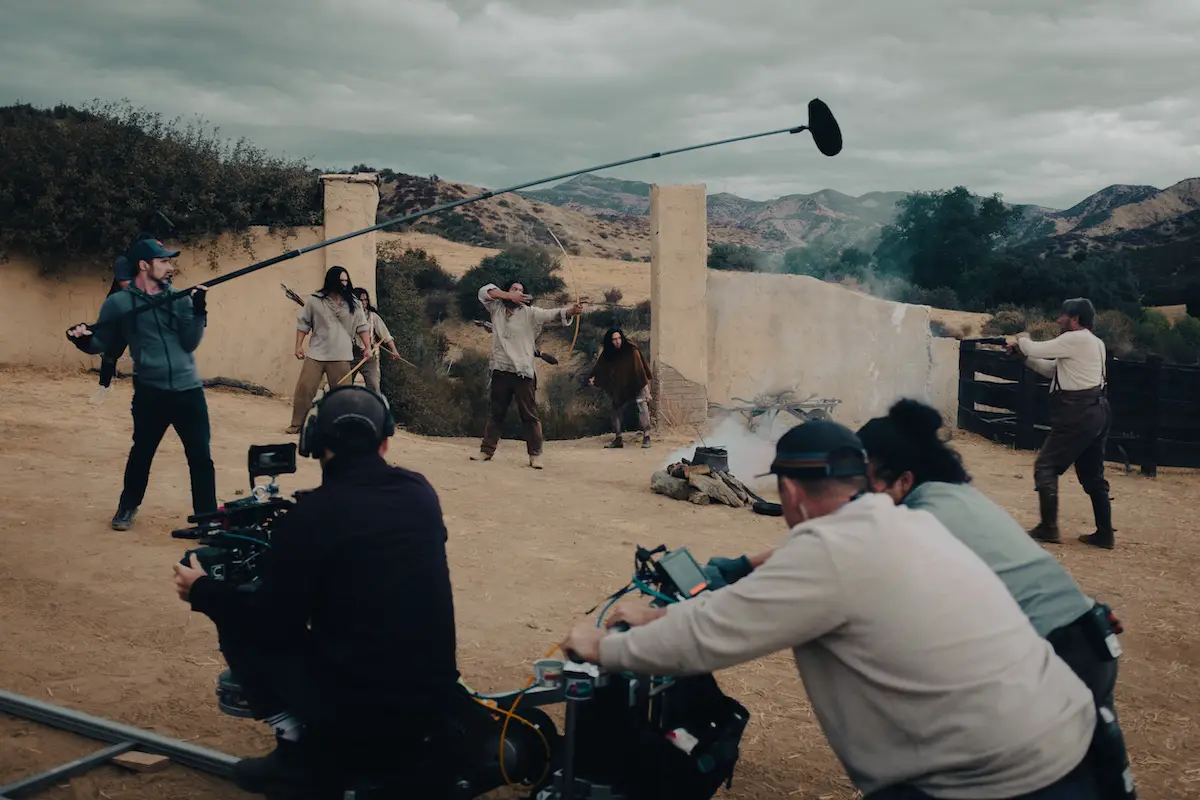 Behind the scenes during filming of “People of the West,” a 10-part documentary series exploring the history and stories of California’s Indigenous communities. The series, developed with the involvement of tribal descendants, will debut its first installment at the 2026 San Diego International Film Festival. Courtesy photo